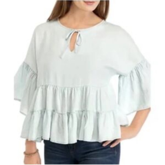 Adyson Parker Chambray Ruffle Blouse XL Cottagecore Feminine Coastal Prairie - Picture 1 of 10